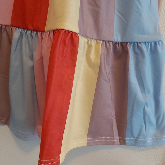 085. Red Multicolor Striped Color Block Tiered Mini Dress  Size S - Picture 9 of 14